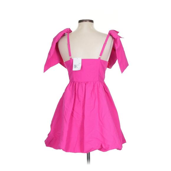 Forever 21 Plunging Bow Babydoll Dress in Hot Pink Bubble Barbie Small - Picture 4 of 5